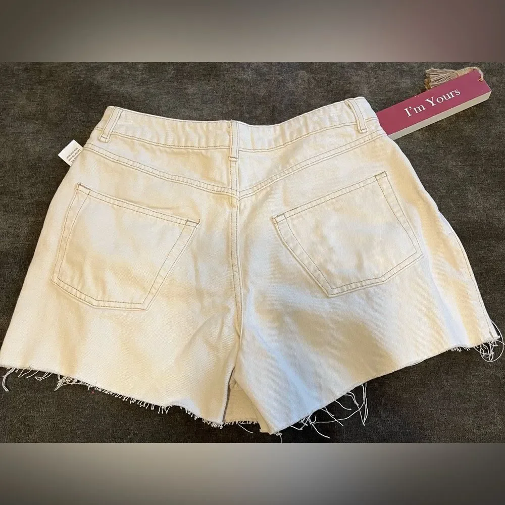 TOPSHOP A-Line Cream Denim Shorts Distressed Premium Denim Size US 8 NWT